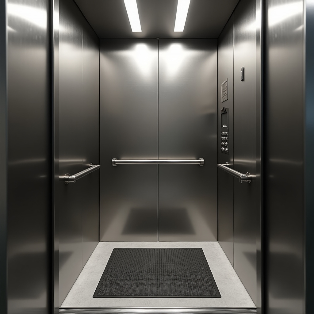 Interior lift de bloc curat, oglindă ștearsă și butoane dezinfectate