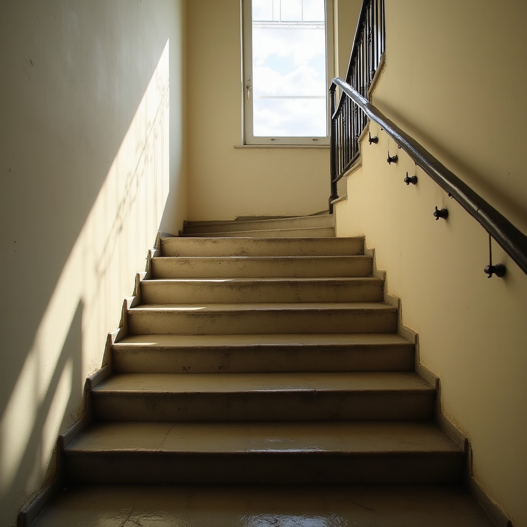 Trepte de bloc curățate și lustruite, cu balustradă din fier forjat